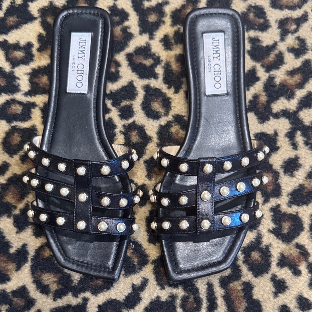 Jimmy Choo Black Pearl-Studded Sandals